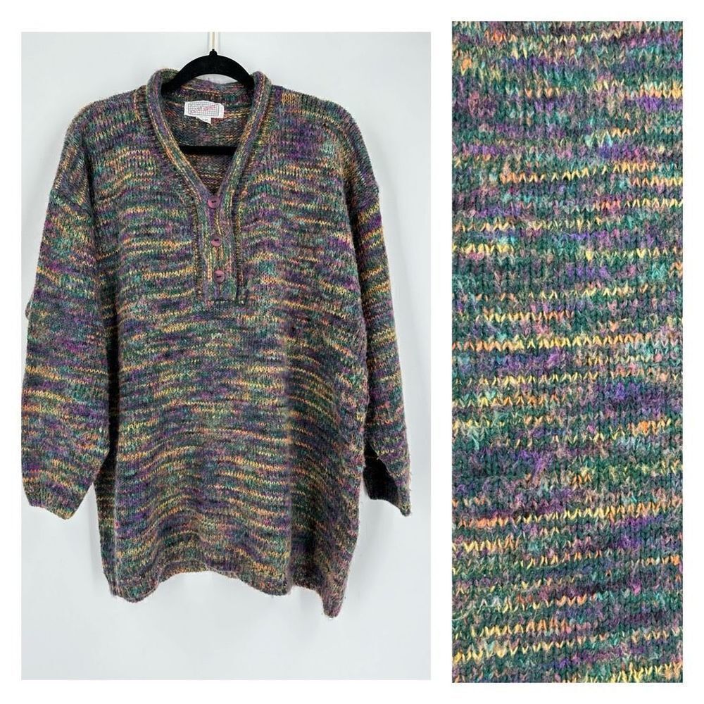 Vintage Spice sweater 2X  popover 1/4 Button VIBES colorful 90s Funky‎ Y2K Wacky